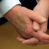 Makeup covers a bruise on the back of U.S. President Donald Trump's hand as he hosts French President Emmanuel Macron for meetings at the White House on Feb. 24, 2025 in Washington, D.C.