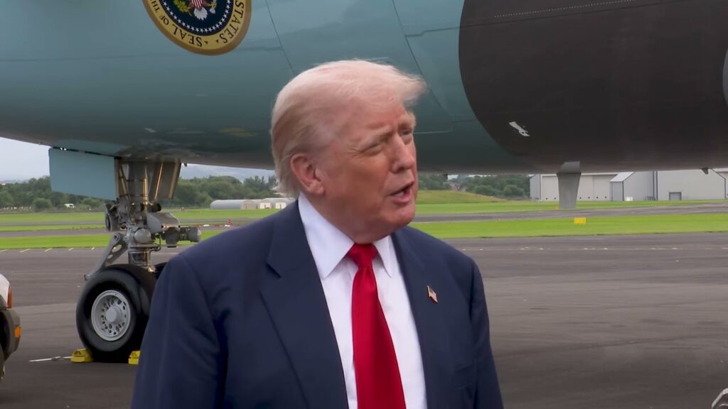 President Trump Arrives Prestwick, UK and Departs En Route Turnberry, Scotland