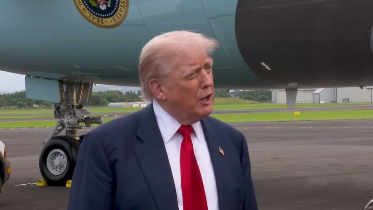 President Trump Arrives Prestwick, UK and Departs En Route Turnberry, Scotland
