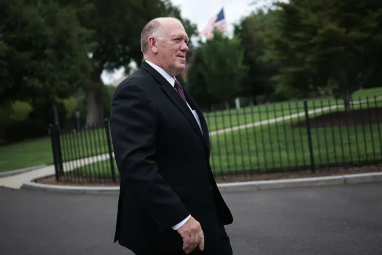 WASHINGTON, DC - AUGUST 06: White House "Border Czar" Tom Homan walks toward reporters outside the White House on August 06, 2025 in Washington, DC. Homan answered a range of questions related to immigration issues while talking with reporters. (Photo by Win McNamee/Getty Images)