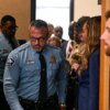 MINNEAPOLIS, MINNESOTA - AUGUST 28: Minneapolis Police Chief Brian O'Hara (C) arrives at a law enforcement briefing following a mass shooting at Annunciation Catholic School on August 28, 2025 in Minneapolis, Minnesota. According to Minneapolis Police, a gunman fired through the windows of the Annunciation Church at worshippers sitting in pews during a Catholic school Mass, killing two children and injuring at least 17 others. The gunman reportedly died at the scene from a self-inflicted gunshot wound. (Photo by Stephen Maturen/Getty Images)