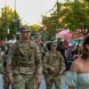 WASHINGTON, DC - AUGUST 22: Members of the National Guard patrol the 14 Street restaurant and nightlife area on August 22, 2025 in Washington, DC. An increased presence of law enforcement has been seen throughout the nation's capital since U.S. President Donald Trump announced plans to deploy federal officers and the U.S. National Guard. (Photo by Tasos Katopodis/Getty Images)