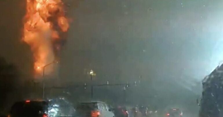 Police Dashcam Footage Captures The Moment A Lightning Bolt Causes Massive Fireball * 100PercentFedUp.com * by Anthony