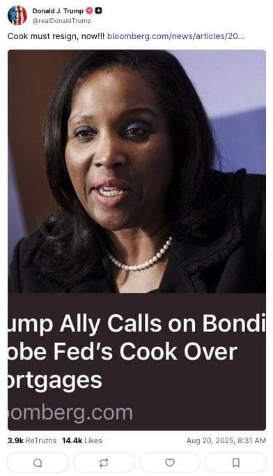 President Trump DEMANDS Fed Governor Lisa Cook RESIGN Over Mortgage Fraud Allegations * 100PercentFedUp.com * by Kaley