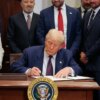 WASHINGTON, DC - JULY 31: U.S. President Donald Trump signs an executive order in the Roosevelt Room of the White House on July 31, 2025 in Washington, DC. Trump signed a series of orders that will expand on his council on sports, fitness and nutrition, including by reviving the Presidential Fitness Test in public schools. (Photo by Anna Moneymaker/Getty Images)