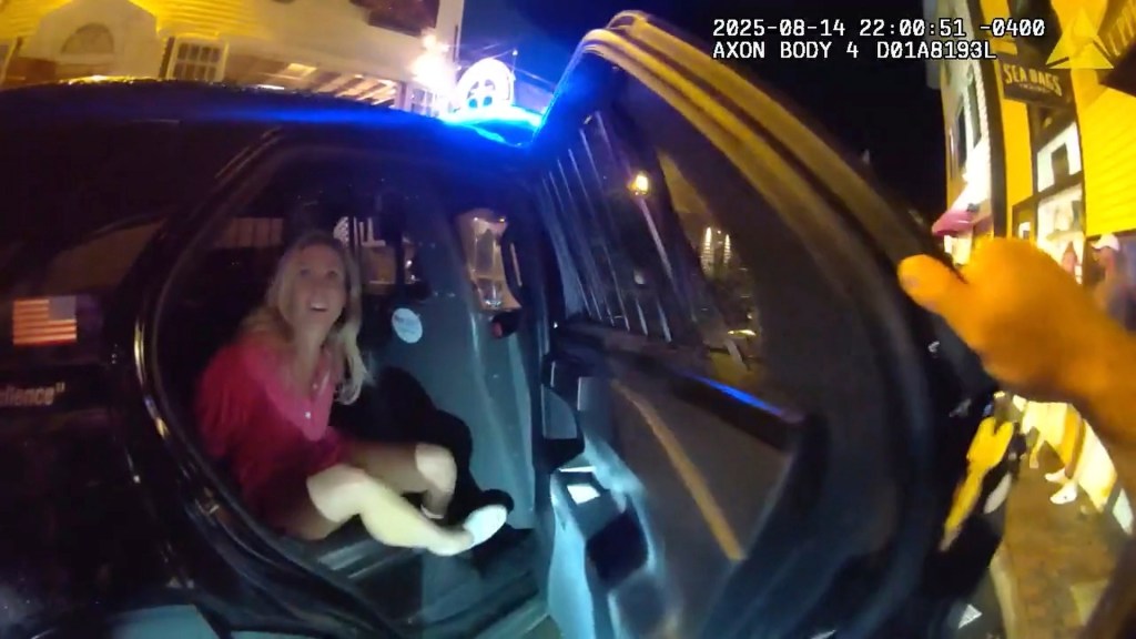 Police officer placing Devon Flanagan in a police cruiser.
