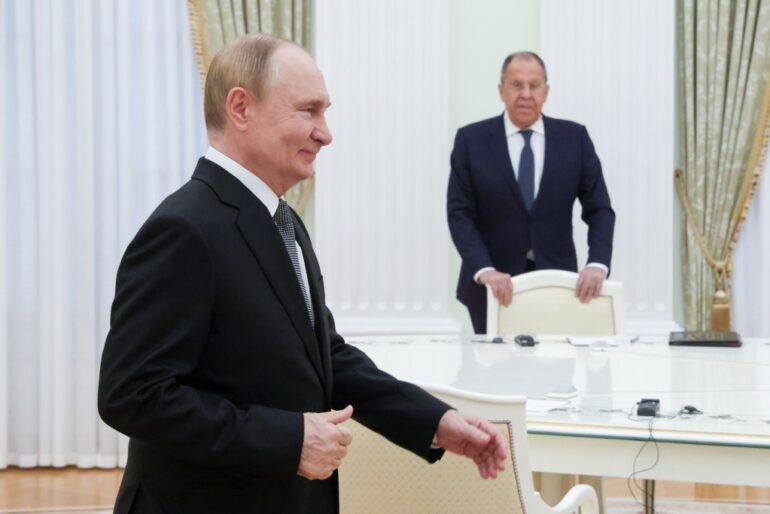 Vladimir Putin and Sergei Lavrov meeting with India's Minister of External Affairs.