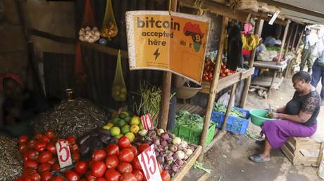 FILE PHOTO: A roadside grocery stall accepts bitcoin payments at Kibera Slums in Nairobi, Kenya, May 4, 2025.