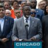 Chicago Mayor Brandon Johnson speaking at a press conference about President Trump's plan to deploy National Guard troops.