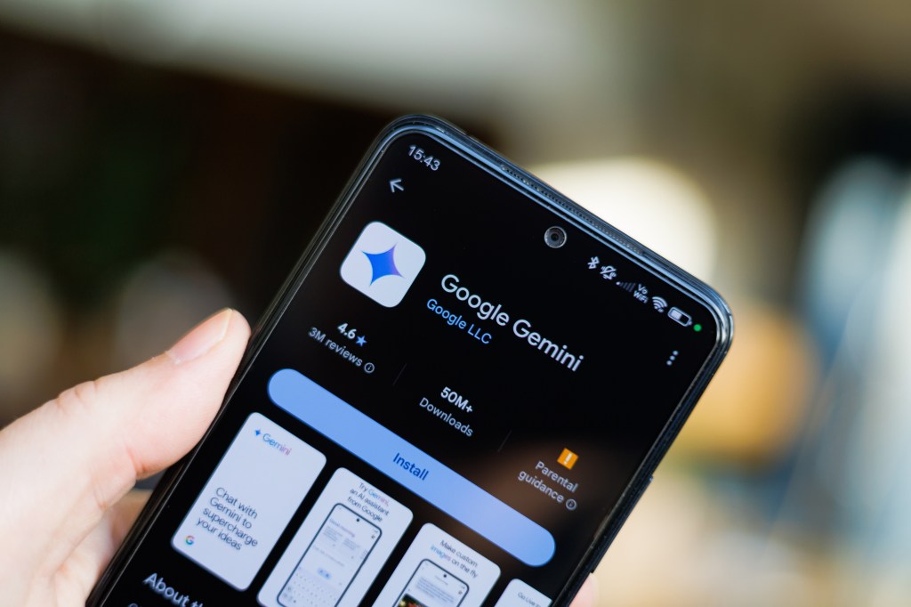 Google Gemini app on a phone's Play Store page.