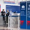 Delta Air Lines baggage drop-off counter.