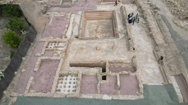 Aerial view of the Eastern Baths excavation site at La Alcudia, Spain
