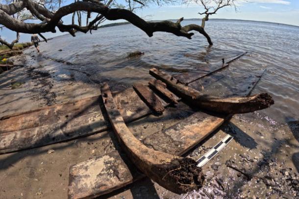 Large section of possible La Fortuna shipwreck exposed on Brunswick Town shoreline.