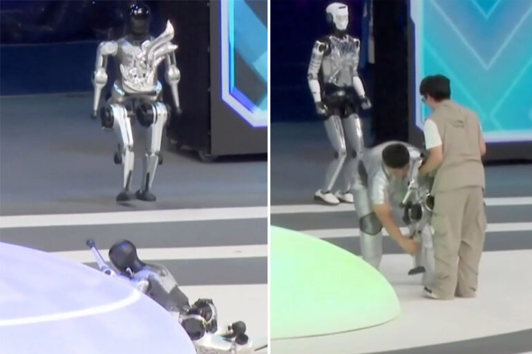 Science & tech: humanoid machine face plants at china's inaugural 'robot