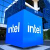 Intel logo outside Intel headquarters.