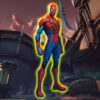 Spider-Man outlined in gold and red, against Klyntar