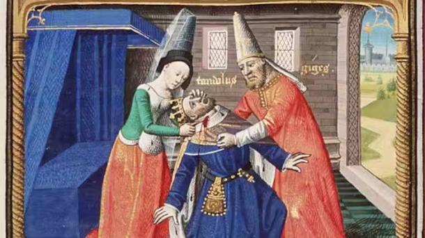 Murder of Candaules. Illuminated manuscript