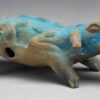 Cacao-pod-crocodile, rattle-whistle, painted with Maya Blue coloring