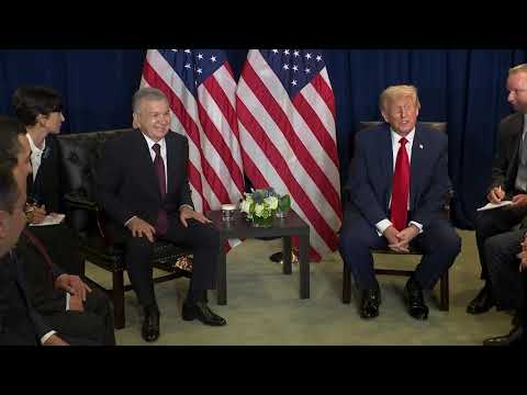 President Trump has a Pull-Aside with the President of Uzbekistan