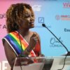 NEW YORK, NEW YORK - JUNE 29: Grand marshal Karine Jean-Pierre speaks during the 2025 New York City Pride March on June 29, 2025 in New York City. (Photo by Manoli Figetakis/Getty Images)