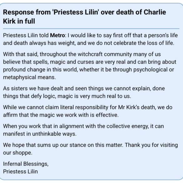 MURDER? Witch Who Put Curse On Charlie Kirk Just Days Before His Death Now “Regrets Any Distress Experienced” * 100PercentFedUp.com * by Noah