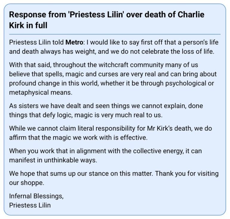 MURDER? Witch Who Put Curse On Charlie Kirk Just Days Before His Death Now “Regrets Any Distress Experienced” * 100PercentFedUp.com * by Noah