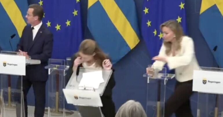 Sweden's Health Minister Collapses During Press Conference * 100PercentFedUp.com * by Andi