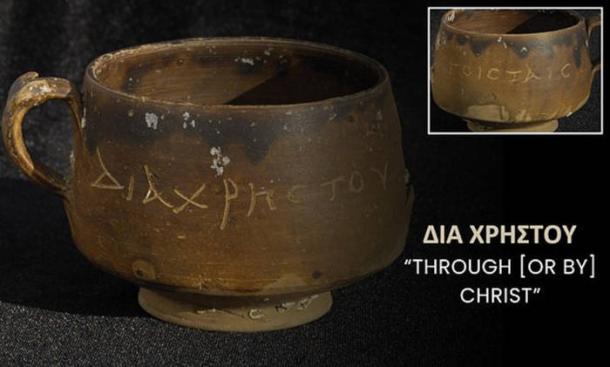 Ancient ceramic bowl discovered off Alexandria coast showing Greek inscription that may reference Christ