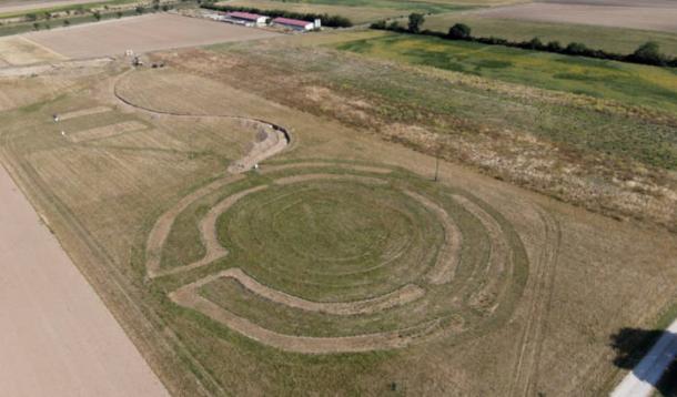Aerial view of the archaeological excavation site showing the project area in Rechnitz, Austria