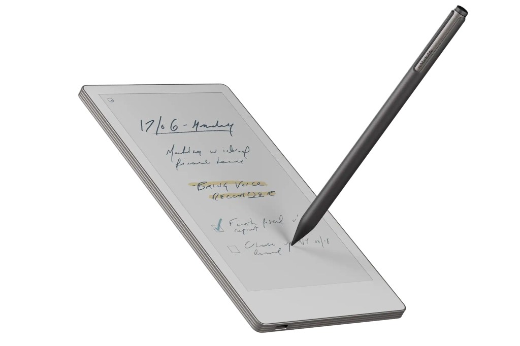 ReMarkable Pro writing on screen with stylus.