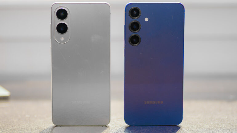 The Samsung Galaxy S25 Edge and S25 Plus standing side-by-side