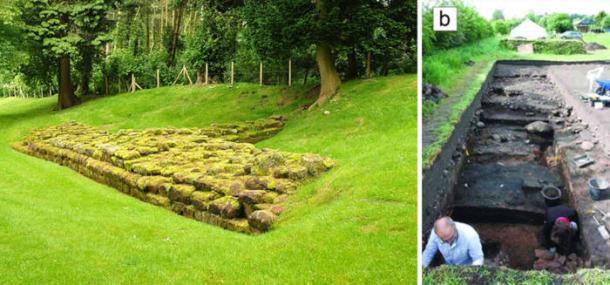 Left; part of the Roman ruins at Aldborough, Right; excavation of the Roman metal-working complex at Aldborough