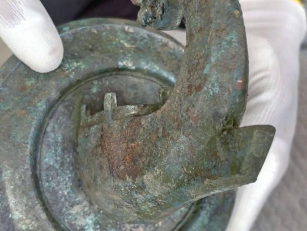 The restored bronze Roman ship's prow discovered at Salzburg's Neue Residenz.