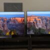 LG C5 (left) and LG B5 (right) showing canyon at sunrise on screen