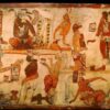 A painted late classic-period Maya royal court scene depicting tribute payments.
