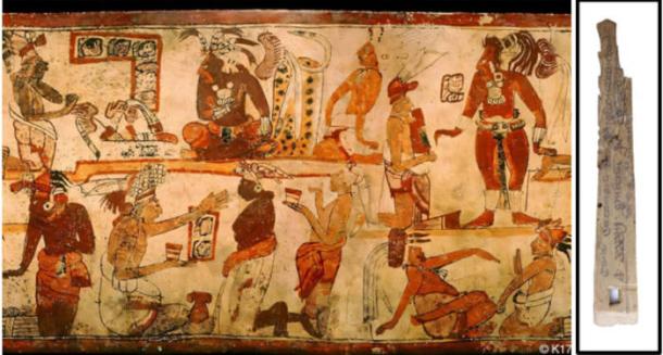 A painted late classic-period Maya royal court scene depicting tribute payments.