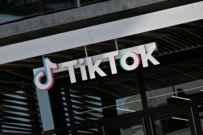 The TikTok logo is seen outside the Chinese video app company's Los Angeles offices on April 4, 2025 in Culver City, California. US President Donald Trump announced April 4, 2025 that the deadline for China's ByteDance company, which owns the popular social media app, to sell their US Tik tok operations, has been extended for a second time. (Photo by Robyn Beck / AFP) (Photo by ROBYN BECK/AFP via Getty Images)