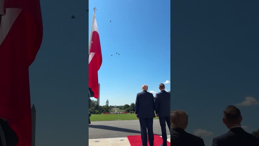 F-16 and F-35 jets fly over the White House ahead of POTUS' meeting with the President of Poland 🇺🇸