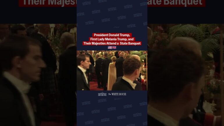 President & First Lady Trump, & Their Majesties proceed into St. George's Hall for a State Banquet.