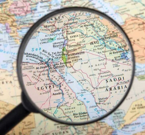 Magnifying glass over the Middle East and Egypt.