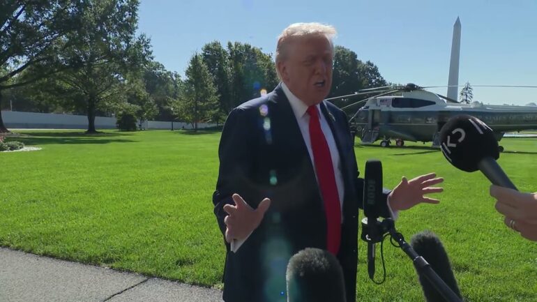 President Trump Gaggles with Press Before Departing the White House, Oct. 5, 2025