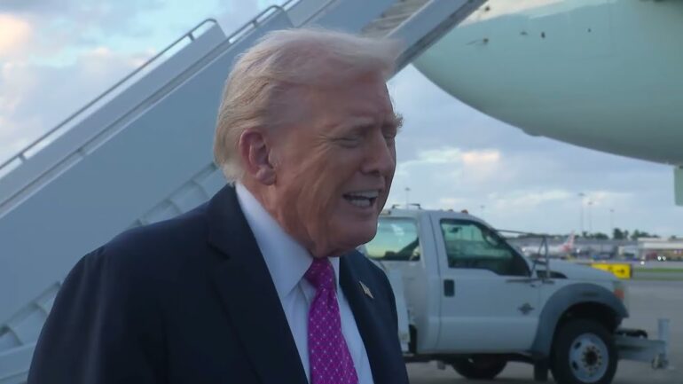 President Trump Gaggles with the Press Upon Arrival in Palm Beach, FL, Oct. 17, 2025
