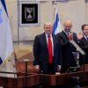 JERUSALEM - OCTOBER 13: U.S. President Donald Trump arrives to address the Knesset, Israel’s parliament, with Amir Ohana, Speaker of the Israeli Knesset, and Israeli President Isaac Herzog on October 13, 2025 in Jerusalem. President Trump is visiting the country hours after Hamas released some of the remaining Israeli hostages captured on Oct. 7, 2023, part of a US-brokered ceasefire deal to end the war in the Gaza Strip. (Photo by Chip Somodevilla/Getty Images)