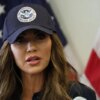 US Department of Homeland Security Secretary Kristi Noem speaks during a news conference at the Wilshire Federal Building in Los Angeles on June 12, 2025. US President Donald Trump said Thursday that Los Angeles was "safe and sound" for the past two nights, crediting his deployment of thousands of troops to quell anti-deportation protests, as California prepared for a legal showdown over his unprecedented move. With protests spreading across the United States, a night-time curfew has been in place in its second-largest city with authorities tackling vandalism and looting that scarred a few city blocks. (Photo by Patrick T. Fallon / AFP) (Photo by PATRICK T. FALLON/AFP via Getty Images)