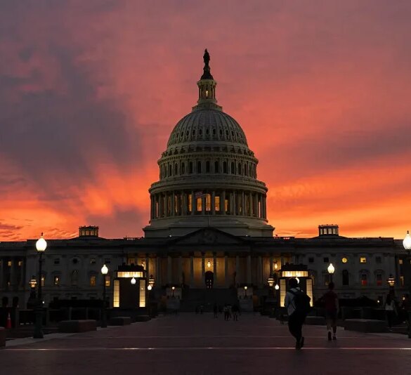 A view of the U.S. Capitol is seen at sunset on September 30, 2025, in Washington, DC. Lawmakers face a looming deadline to reach a bipartisan funding agreement before midnight, or risk triggering a federal government shutdown. (Photo by Mehmet Eser / Middle East Images via AFP) (Photo by MEHMET ESER/Middle East Images/AFP via Getty Images)