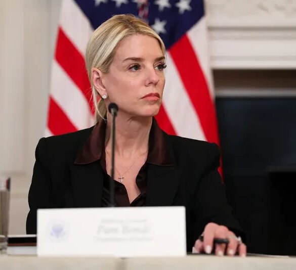 WASHINGTON, DC - OCTOBER 08: U.S. Attorney General Pam Bondi looks on during a roundtable discussion in the State Dining Room of the White House on October 08, 2025 in Washington, DC. Trump’s administration held the roundtable to discuss the anti-fascist Antifa movement after signing an executive order designating it as a “domestic terrorist organization”. (Photo by Anna Moneymaker/Getty Images)