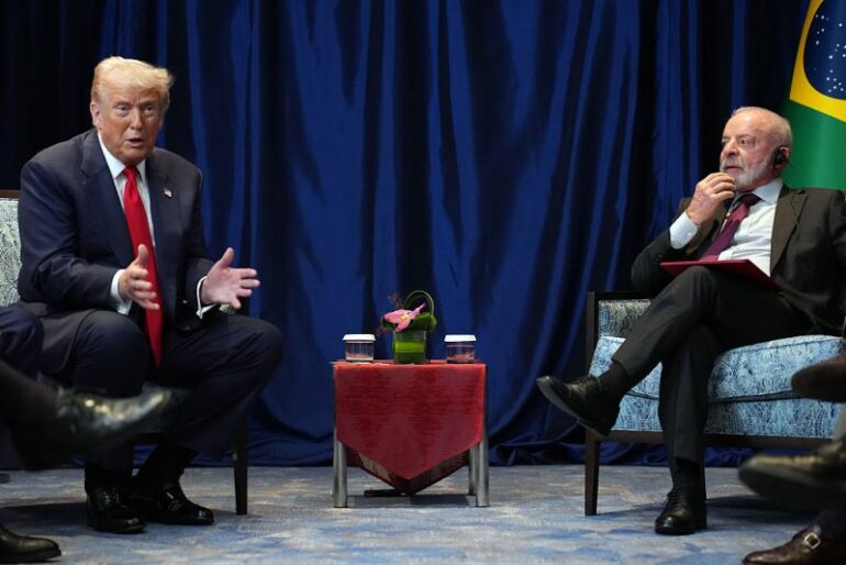 KUALA LUMPUR, MALAYSIA - OCTOBER 26: U.S. President Donald Trump holds a bilateral meeting with Brazil's President Luiz Inรกcio Lula da Silva at Kuala Lumpur Convention Centre on October 26, 2025 in Kuala Lumpur, Malaysia. Trump is in Malaysia for the Association of Southeast Asian Nations (ASEAN) summit, and will next travel to Japan, en route to South Korea for the Asia-Pacific Economic Cooperation (APEC) forum. (Photo by Andrew Harnik/Getty Images)