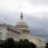An image collage containing 1 images, Image 1 shows The US Capitol building under a cloudy sky