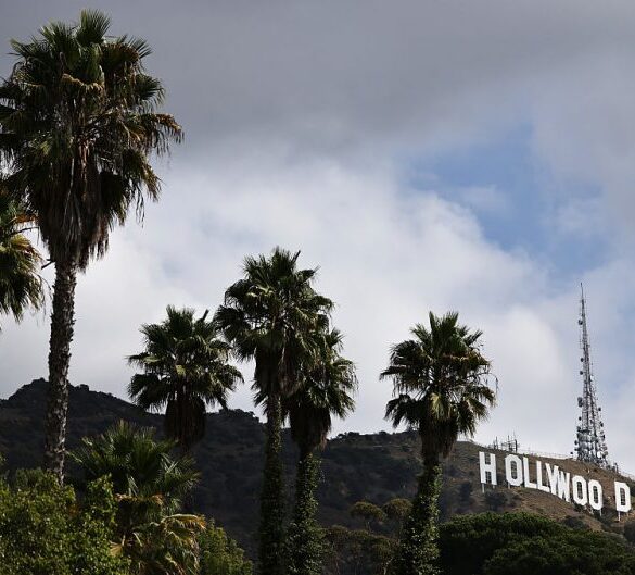 HOLLYWOOD, CALIFORNIA - SEPTEMBER 30: A view of the Hollywood sign on September 30, 2025 in Hollywood, California. President Donald Trump said yesterday he will impose a 100 percent tariff on “'any and all movies that are made outside of the United States”. (Photo by Mario Tama/Getty Images)