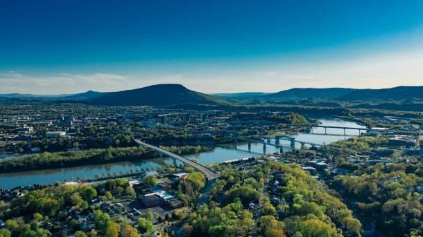 Aerial view of Chattanooga and surrounding area.